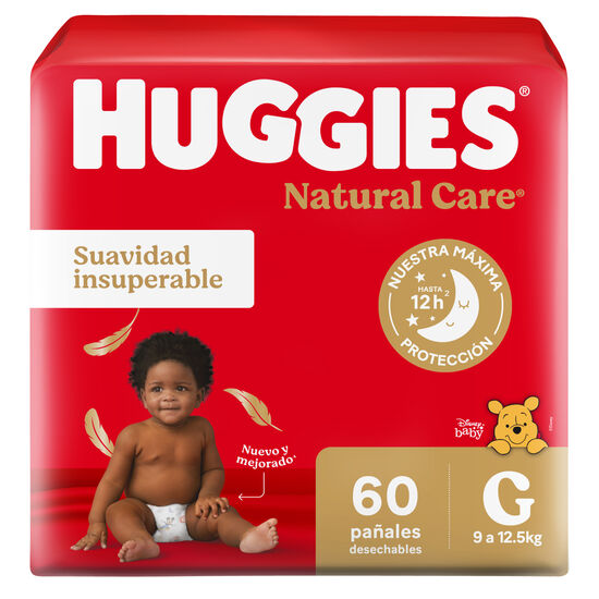 Pañales Premium Huggies Natural Care G Más Suave 60 Unidades